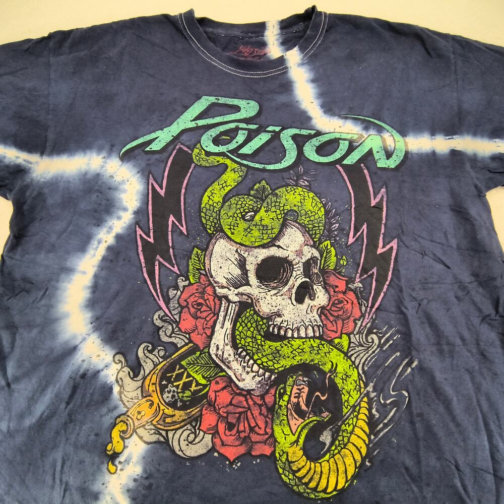 Poison Band Short Sleeve Crew Neck Graphic T Shirt Mens Size 2XL Blue